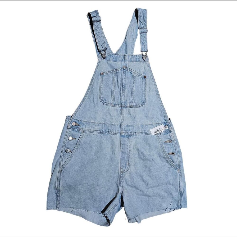 2000s boho indie sleaze light wash short denim overalls deadstock